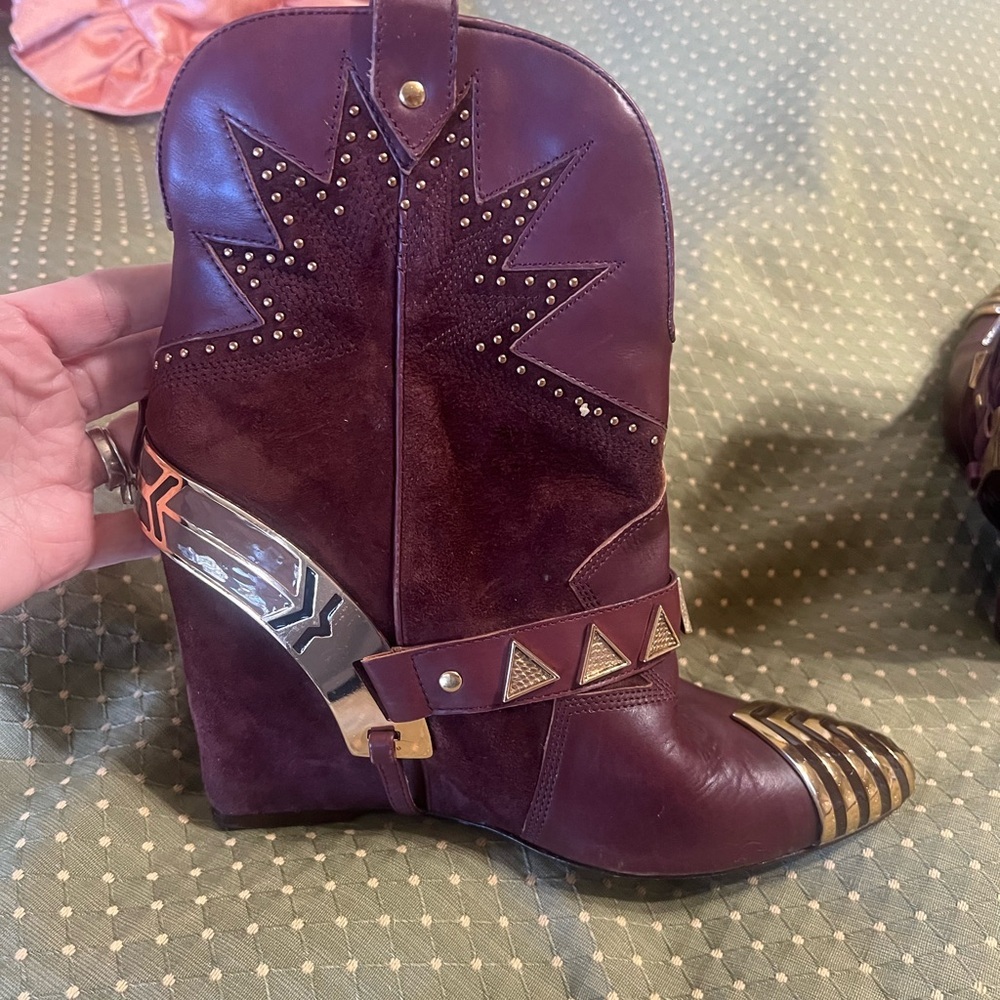 Ivy Kirzhner Leather Western Burgundy Leather Boots (Sz:7.5M) - Picture 2 of 12